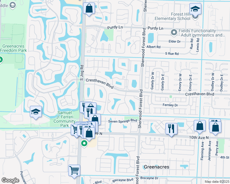 map of restaurants, bars, coffee shops, grocery stores, and more near in Greenacres
