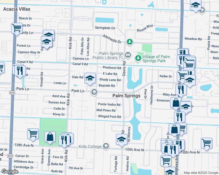 map of restaurants, bars, coffee shops, grocery stores, and more near 333 Bayside Road in Palm Springs