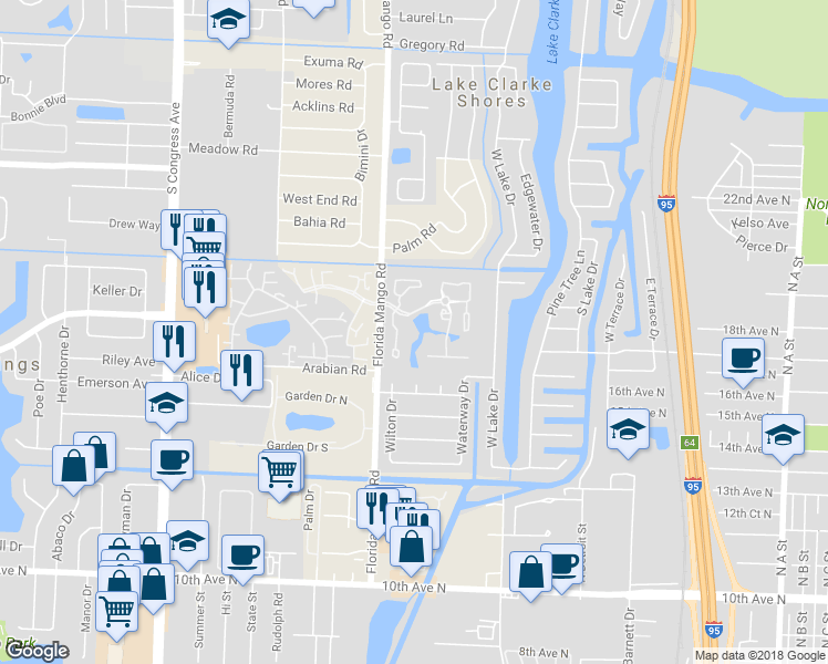 map of restaurants, bars, coffee shops, grocery stores, and more near 8159 Andover Court in West Palm Beach