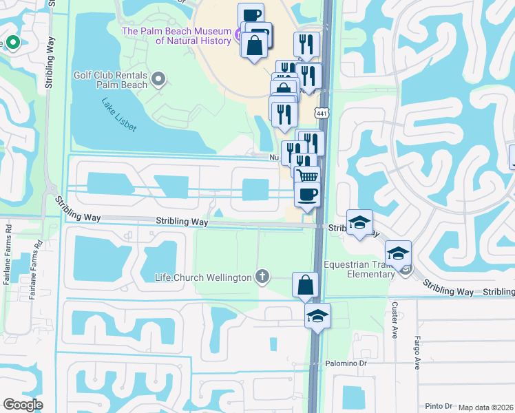 map of restaurants, bars, coffee shops, grocery stores, and more near 3143 Florence Street in Wellington