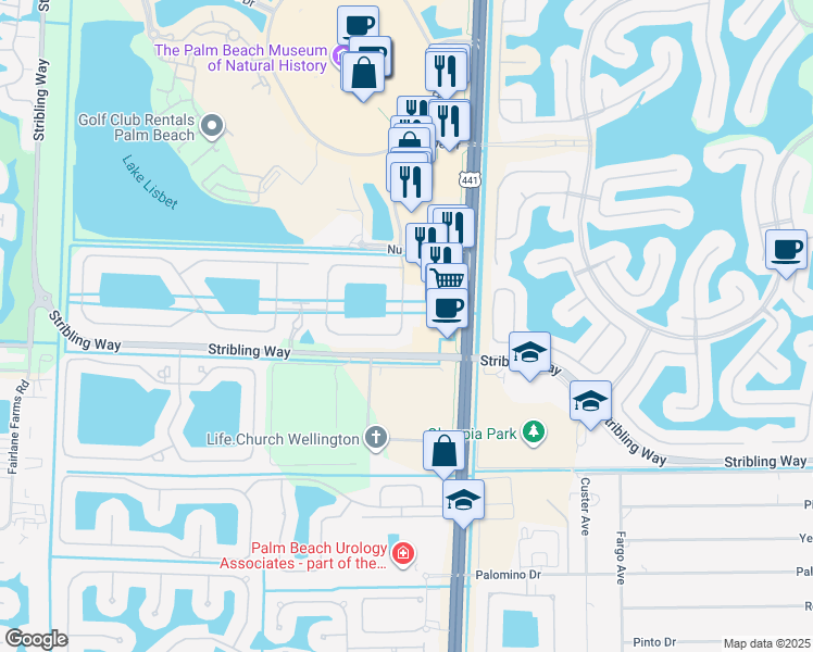 map of restaurants, bars, coffee shops, grocery stores, and more near 3356 Florence Street in Wellington