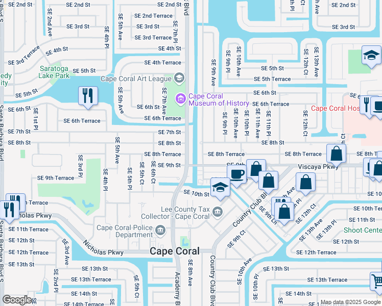 map of restaurants, bars, coffee shops, grocery stores, and more near 811 Cultural Park Boulevard in Cape Coral