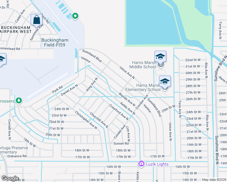 map of restaurants, bars, coffee shops, grocery stores, and more near 2027 Wanda Avenue North in Lehigh Acres