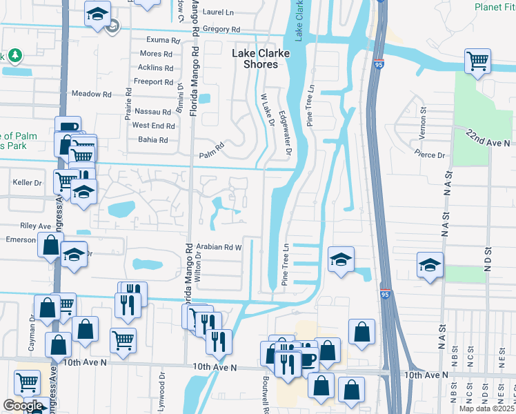 map of restaurants, bars, coffee shops, grocery stores, and more near 8111 West Lake Drive in West Palm Beach