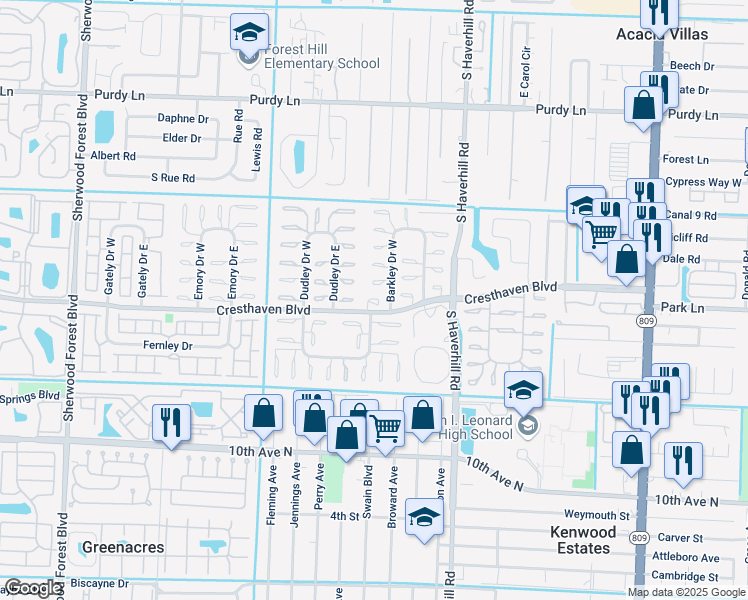 map of restaurants, bars, coffee shops, grocery stores, and more near in Palm Beach County