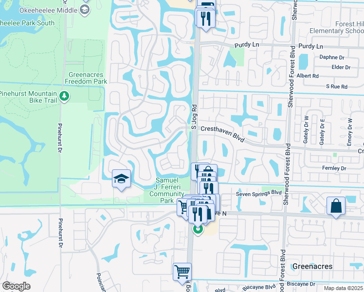 map of restaurants, bars, coffee shops, grocery stores, and more near 212 Island Shores Drive in Greenacres
