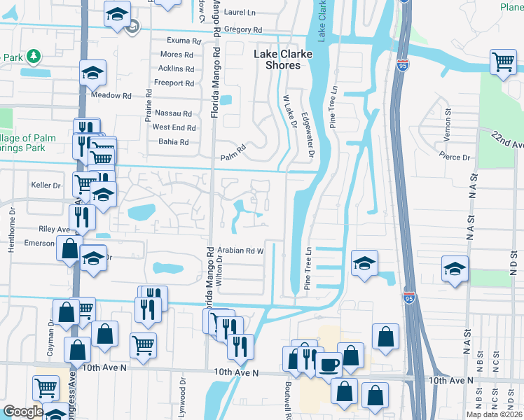 map of restaurants, bars, coffee shops, grocery stores, and more near 8131 Sedgewick Court in West Palm Beach