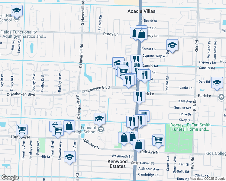 map of restaurants, bars, coffee shops, grocery stores, and more near 4722 Cresthaven Boulevard in West Palm Beach