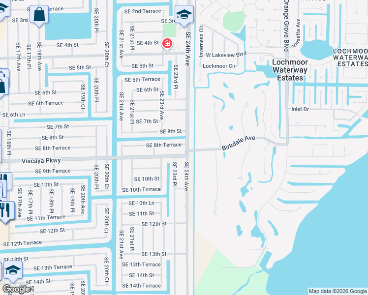 map of restaurants, bars, coffee shops, grocery stores, and more near in Cape Coral
