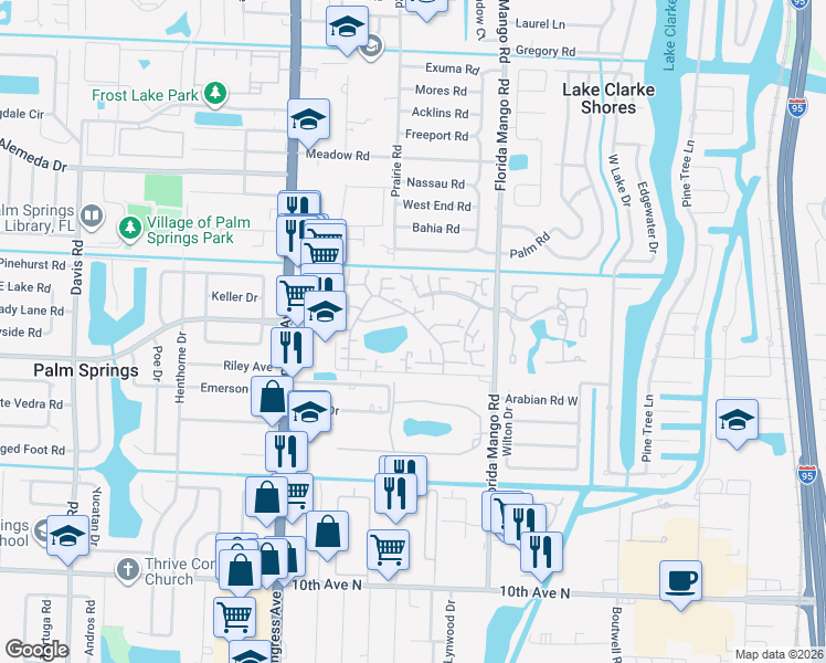 map of restaurants, bars, coffee shops, grocery stores, and more near 397 Lake Arbor Drive in Palm Springs