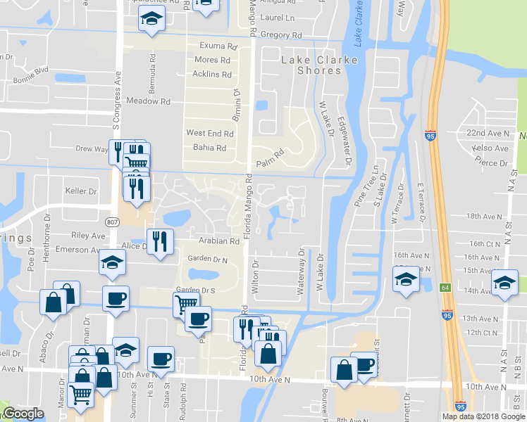 map of restaurants, bars, coffee shops, grocery stores, and more near 8157 Andover Court in West Palm Beach