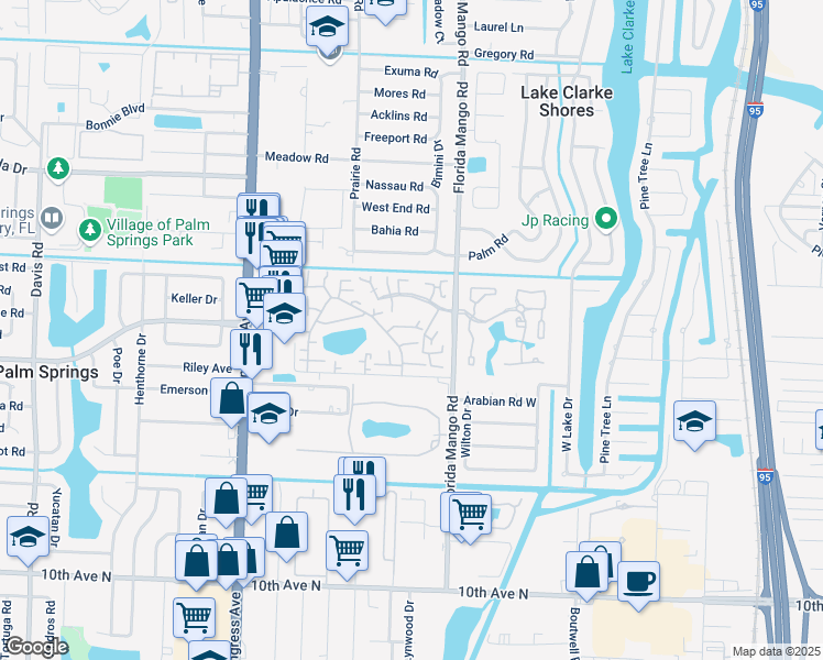 map of restaurants, bars, coffee shops, grocery stores, and more near 189 Lake Arbor Drive in Palm Springs