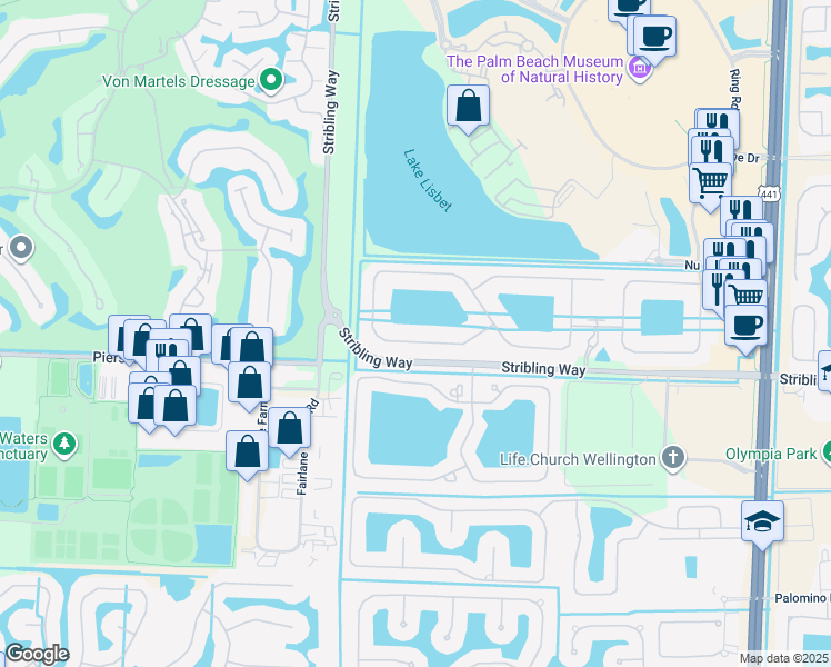 map of restaurants, bars, coffee shops, grocery stores, and more near 4452 Siena Circle in Wellington