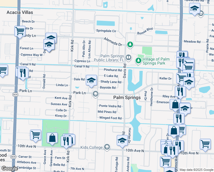 map of restaurants, bars, coffee shops, grocery stores, and more near 333 Bayside Road in Palm Springs