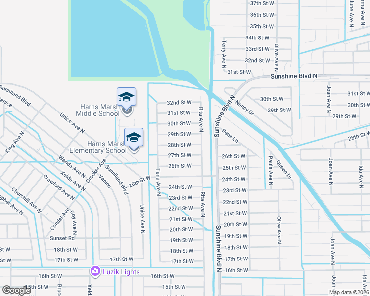 map of restaurants, bars, coffee shops, grocery stores, and more near 3406 27th Street West in Lehigh Acres