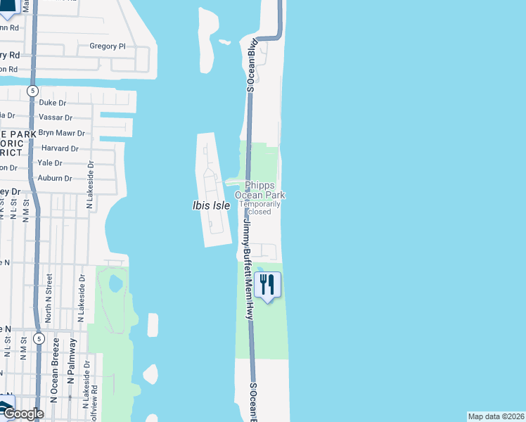 map of restaurants, bars, coffee shops, grocery stores, and more near 2275 South Ocean Boulevard in Palm Beach