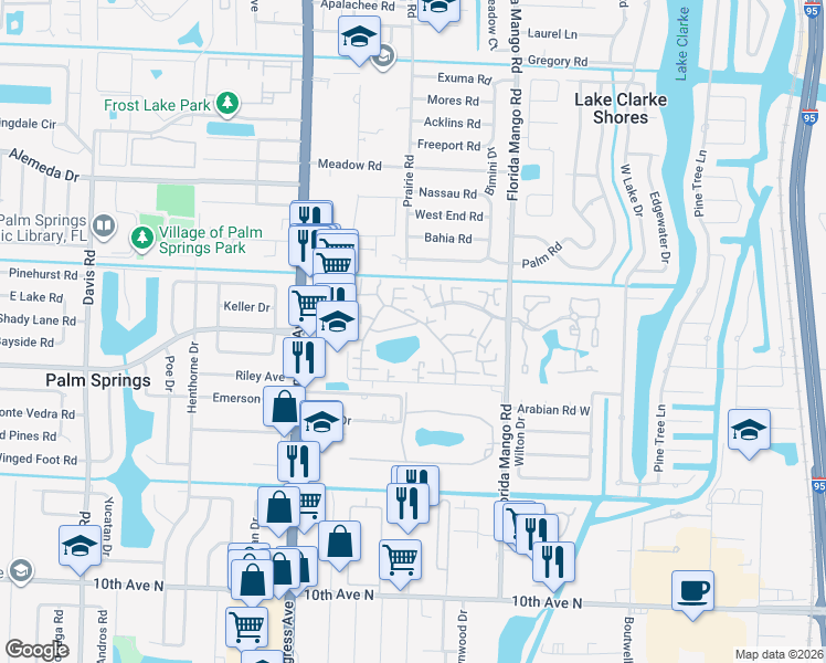 map of restaurants, bars, coffee shops, grocery stores, and more near 385 Lake Arbor Drive in Palm Springs