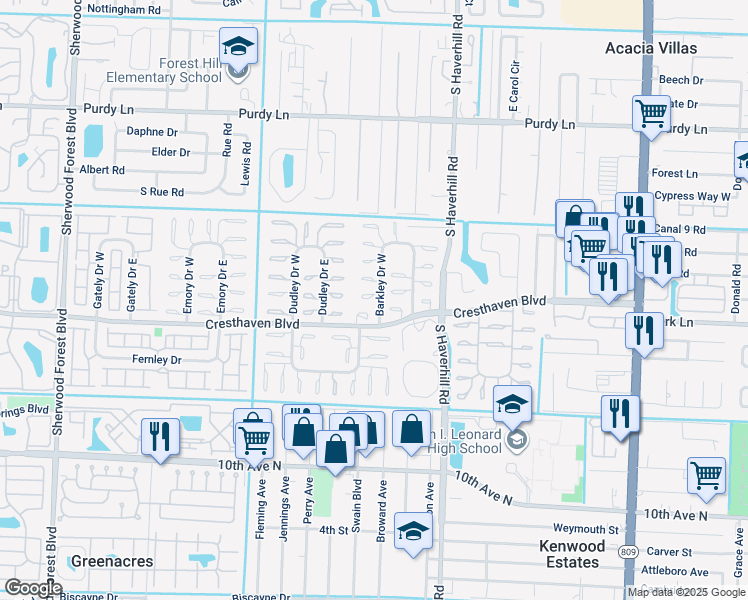map of restaurants, bars, coffee shops, grocery stores, and more near in Palm Beach County