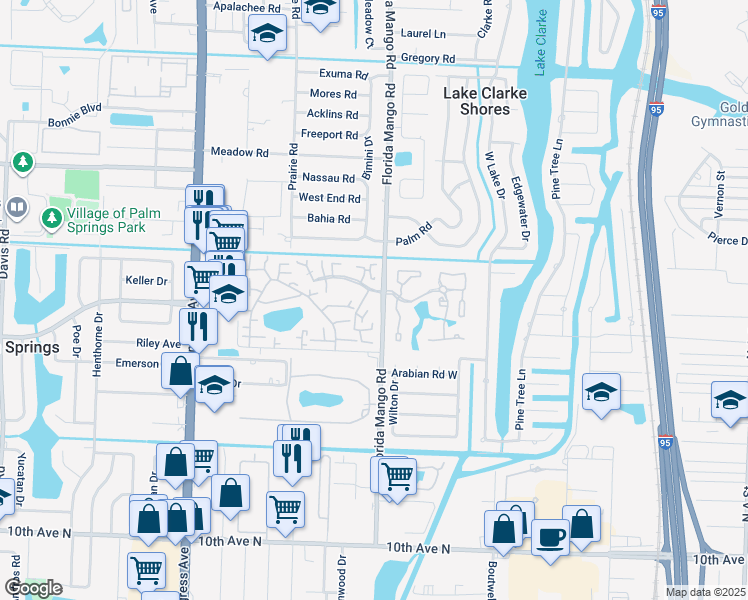 map of restaurants, bars, coffee shops, grocery stores, and more near 2540 Boundbrook Boulevard in West Palm Beach