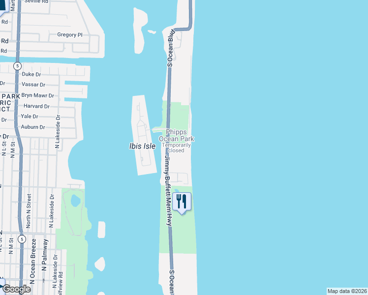 map of restaurants, bars, coffee shops, grocery stores, and more near 2295 South Ocean Boulevard in Palm Beach