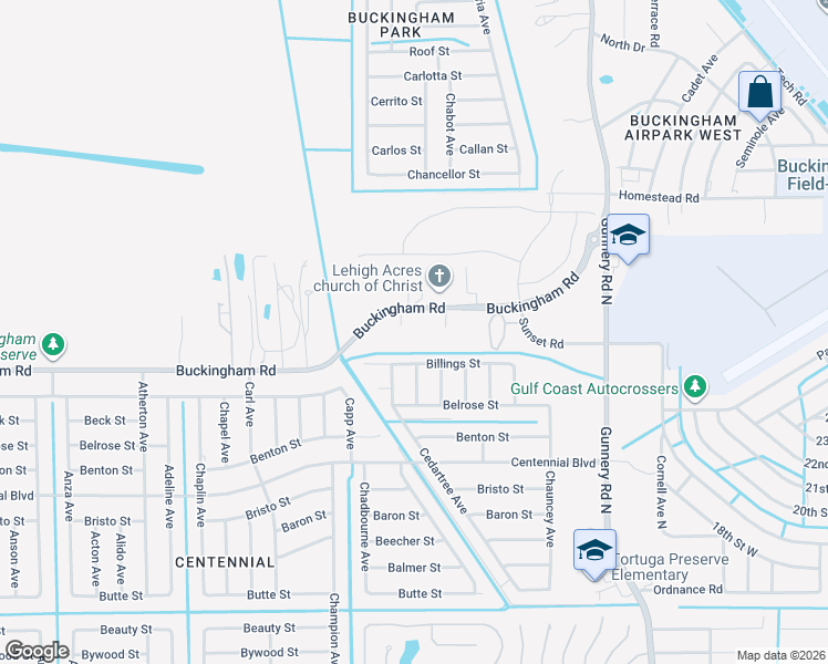 map of restaurants, bars, coffee shops, grocery stores, and more near 7851 Buckingham Road in Fort Myers