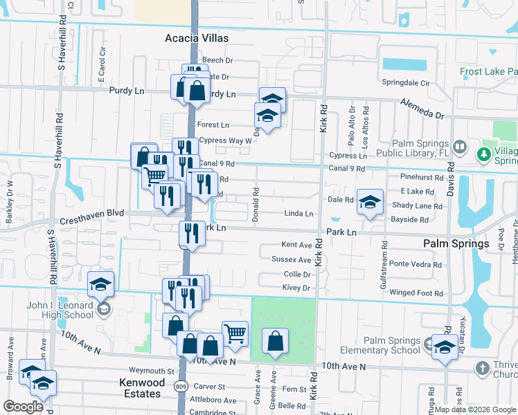 map of restaurants, bars, coffee shops, grocery stores, and more near 4319 Hillary Circle in West Palm Beach