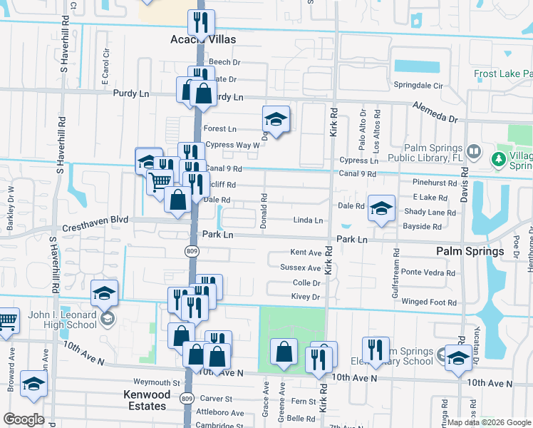 map of restaurants, bars, coffee shops, grocery stores, and more near 4319 Hillary Circle in West Palm Beach