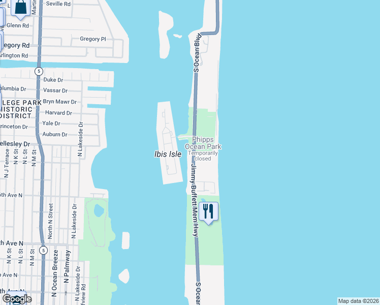 map of restaurants, bars, coffee shops, grocery stores, and more near 2272 South Ocean Boulevard in Palm Beach