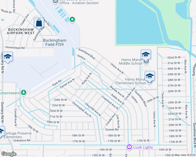 map of restaurants, bars, coffee shops, grocery stores, and more near 2037 Wanda Avenue North in Lehigh Acres