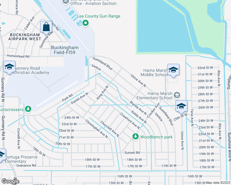 map of restaurants, bars, coffee shops, grocery stores, and more near 2037 Wanda Avenue North in Lehigh Acres