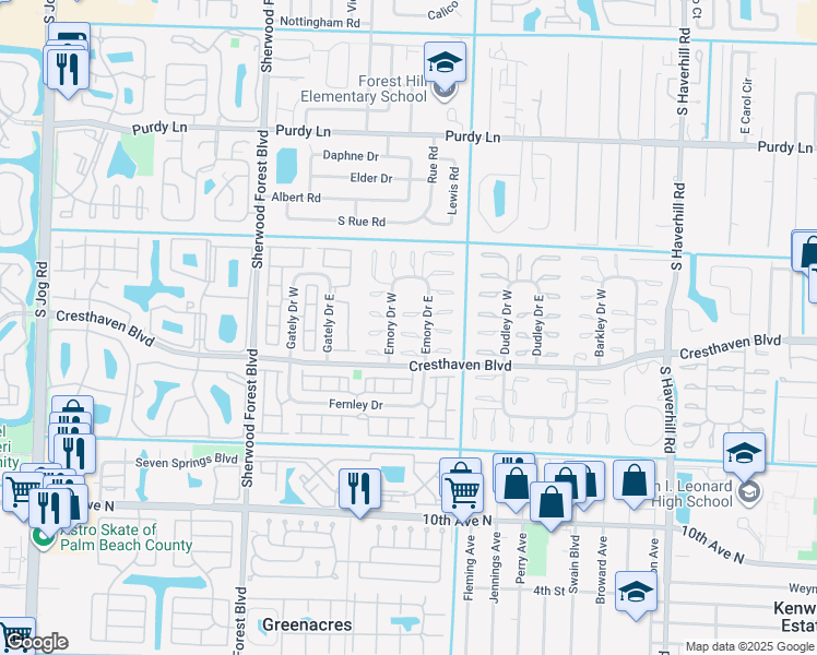 map of restaurants, bars, coffee shops, grocery stores, and more near 2679 Emory Drive West in West Palm Beach
