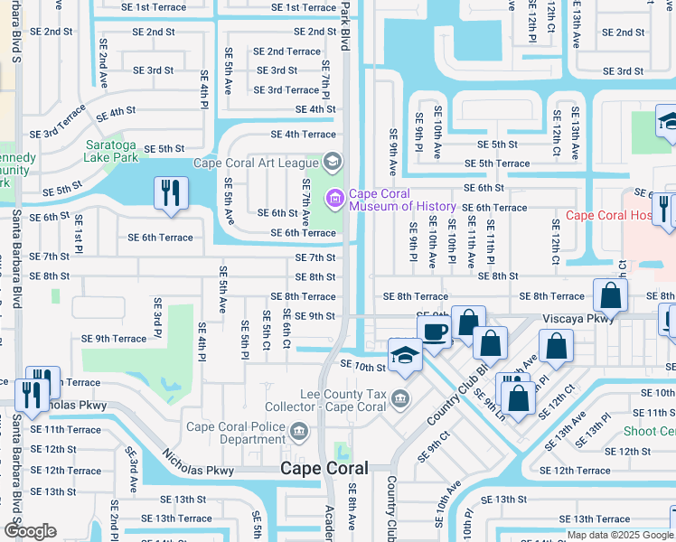 map of restaurants, bars, coffee shops, grocery stores, and more near 701 Cultural Park Boulevard in Cape Coral