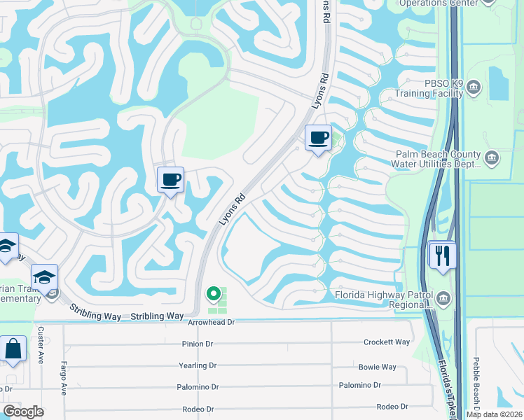 map of restaurants, bars, coffee shops, grocery stores, and more near 8457 Xanthus Lane in Wellington