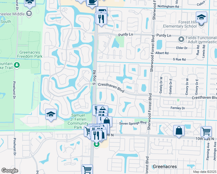 map of restaurants, bars, coffee shops, grocery stores, and more near in Greenacres