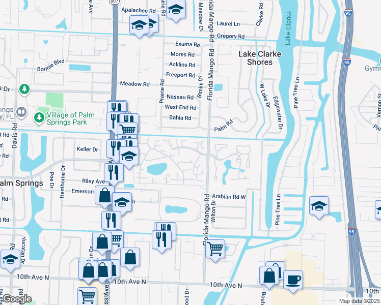 map of restaurants, bars, coffee shops, grocery stores, and more near 2589 Florida Mango Road in West Palm Beach