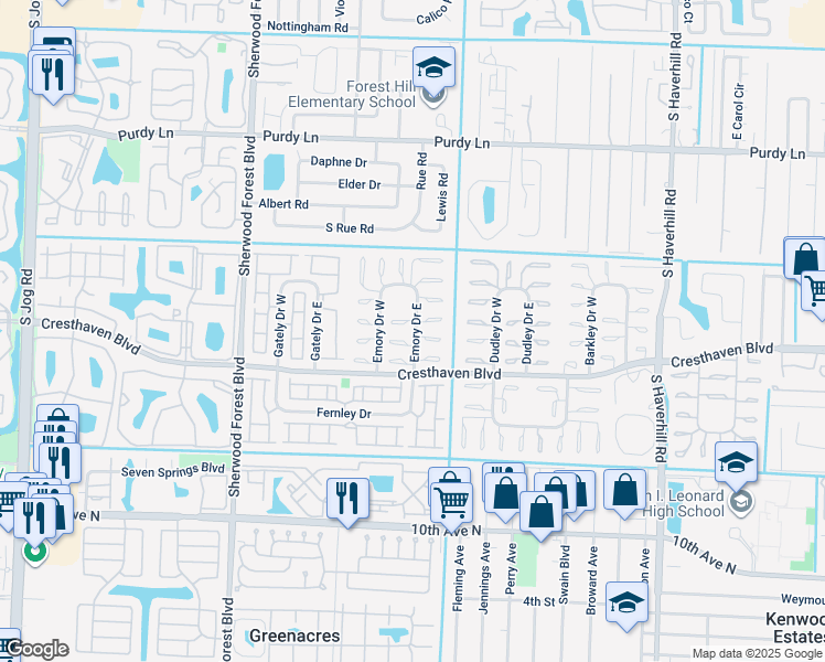 map of restaurants, bars, coffee shops, grocery stores, and more near 2679 Emory Drive West in West Palm Beach