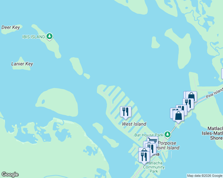 map of restaurants, bars, coffee shops, grocery stores, and more near 2864 Triggerfish Street in Matlacha
