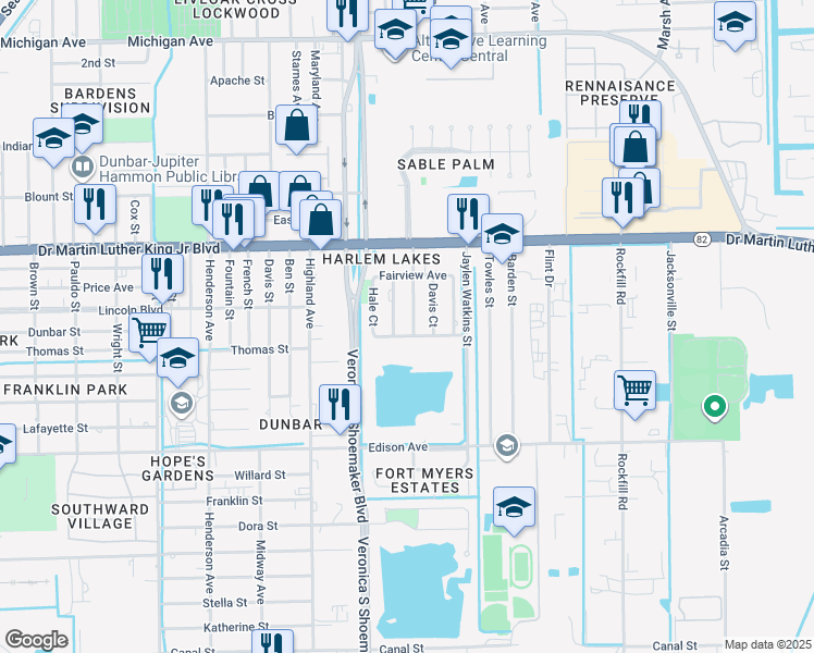map of restaurants, bars, coffee shops, grocery stores, and more near 2173 Mitchell Court in Fort Myers