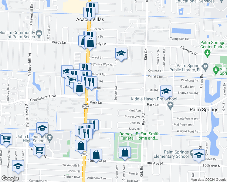 map of restaurants, bars, coffee shops, grocery stores, and more near 4319 Hillary Circle in West Palm Beach