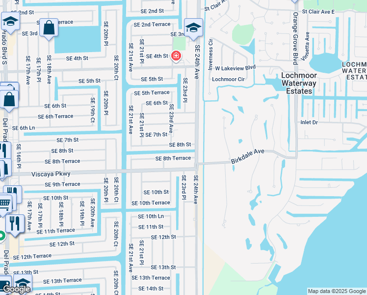map of restaurants, bars, coffee shops, grocery stores, and more near 2318 Southeast 8th Street in Cape Coral