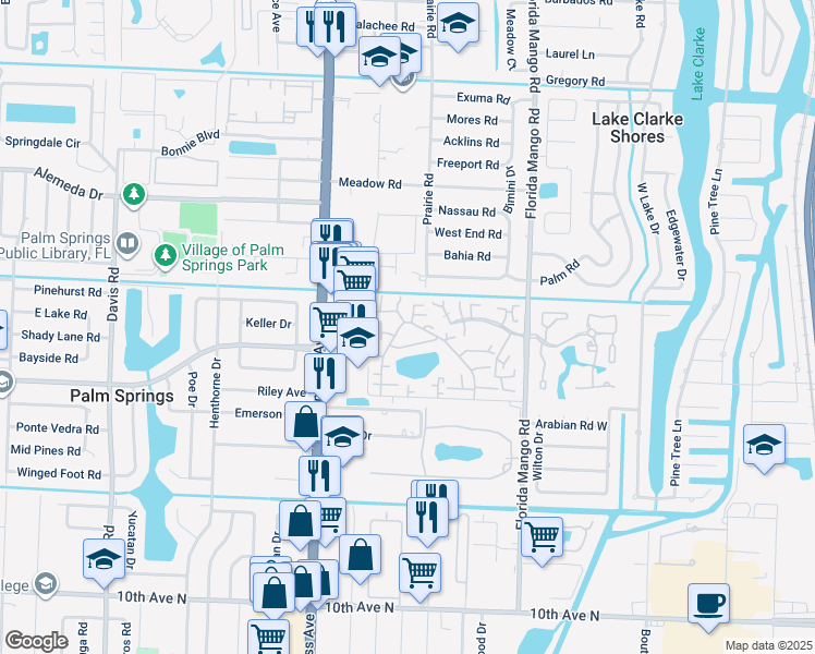 map of restaurants, bars, coffee shops, grocery stores, and more near 356 Lake Arbor Drive in Palm Springs