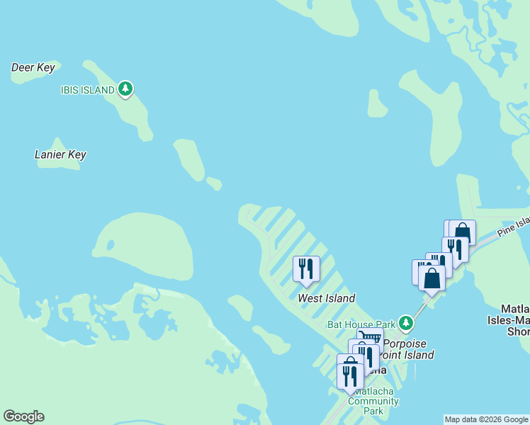 map of restaurants, bars, coffee shops, grocery stores, and more near 2864 Triggerfish Street in Matlacha