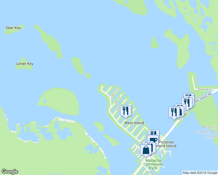 map of restaurants, bars, coffee shops, grocery stores, and more near 2864 Triggerfish Street in Matlacha