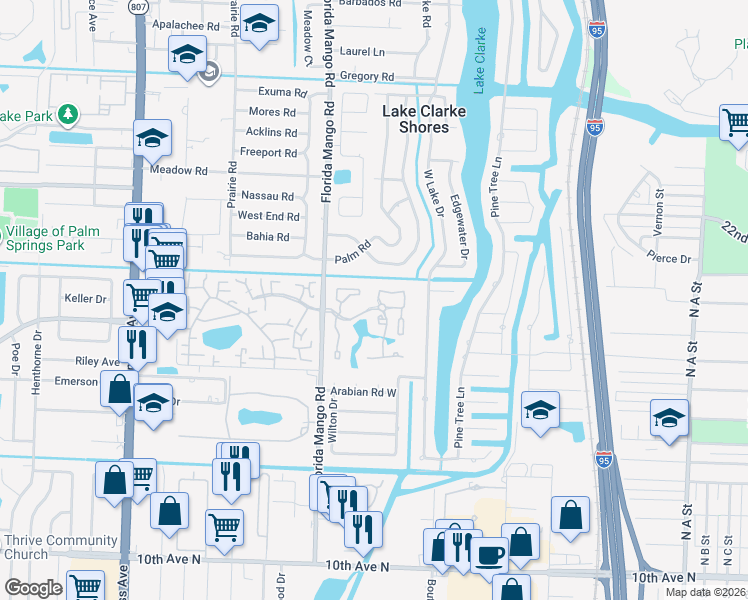 map of restaurants, bars, coffee shops, grocery stores, and more near 8124 Northboro Court in West Palm Beach