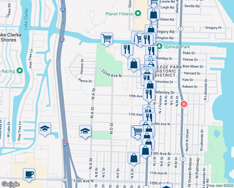 map of restaurants, bars, coffee shops, grocery stores, and more near 1250 19th Avenue North in Lake Worth