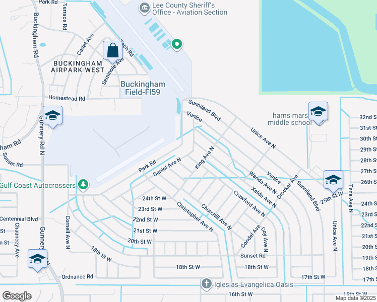 map of restaurants, bars, coffee shops, grocery stores, and more near 2453 Daniel Avenue North in Lehigh Acres