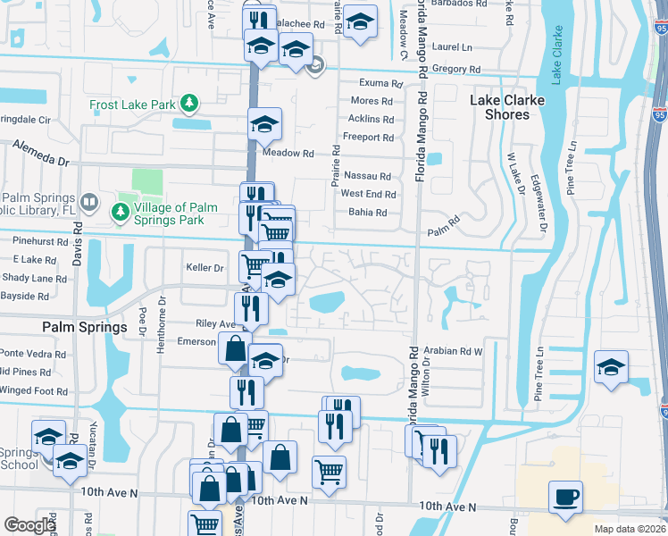 map of restaurants, bars, coffee shops, grocery stores, and more near 141 Lake Arbor Drive in Palm Springs
