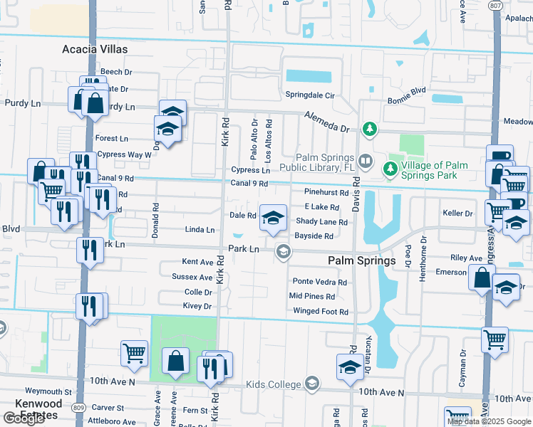 map of restaurants, bars, coffee shops, grocery stores, and more near 3809 Dale Road in West Palm Beach