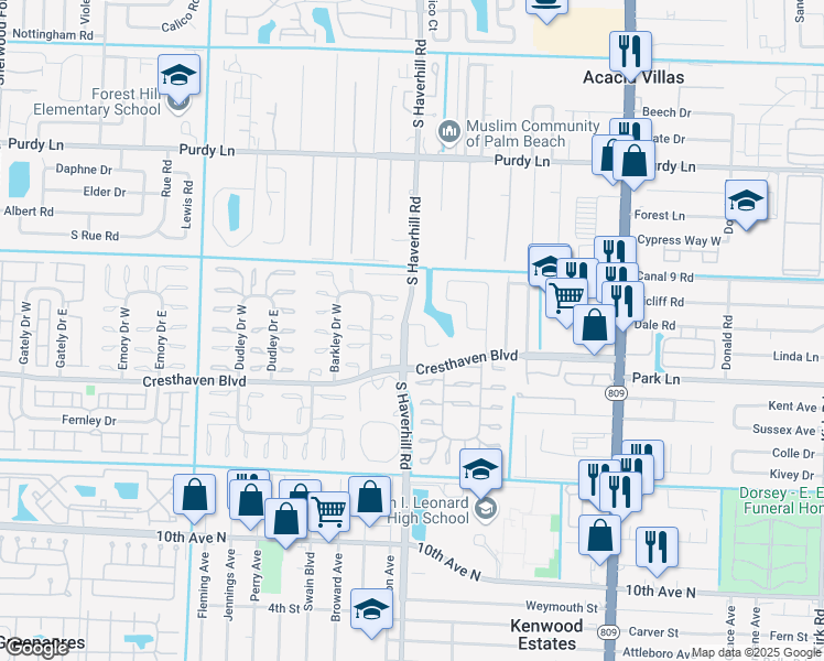 map of restaurants, bars, coffee shops, grocery stores, and more near 2660 Haverhill Road in West Palm Beach