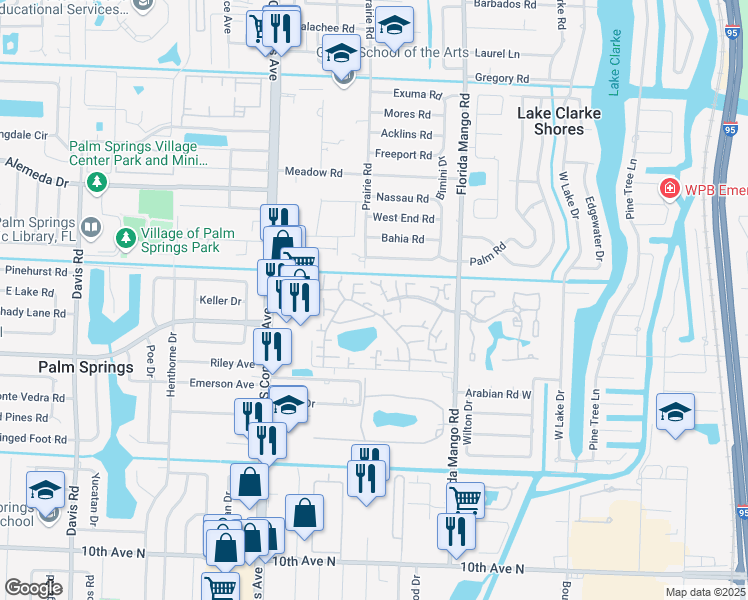 map of restaurants, bars, coffee shops, grocery stores, and more near 141 Lake Arbor Drive in Palm Springs
